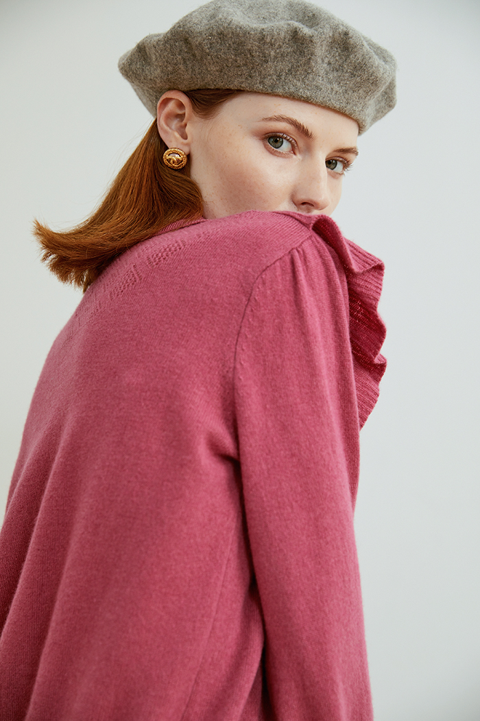 温柔氛围感玫红色毛衣 宽松显瘦软糯针织上衣