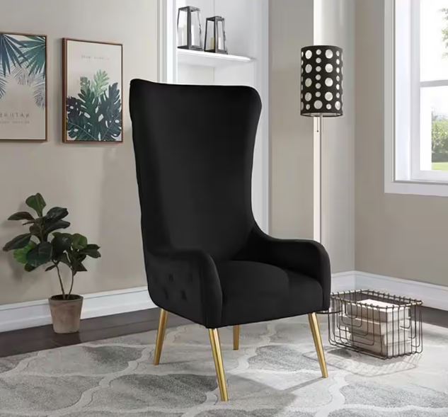 Black Velvet Arm Chair (Set of 1)