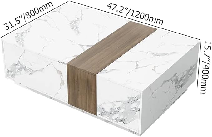 Modern Wood Block Coffee Table Marble & Walnut Veneer Center Table
