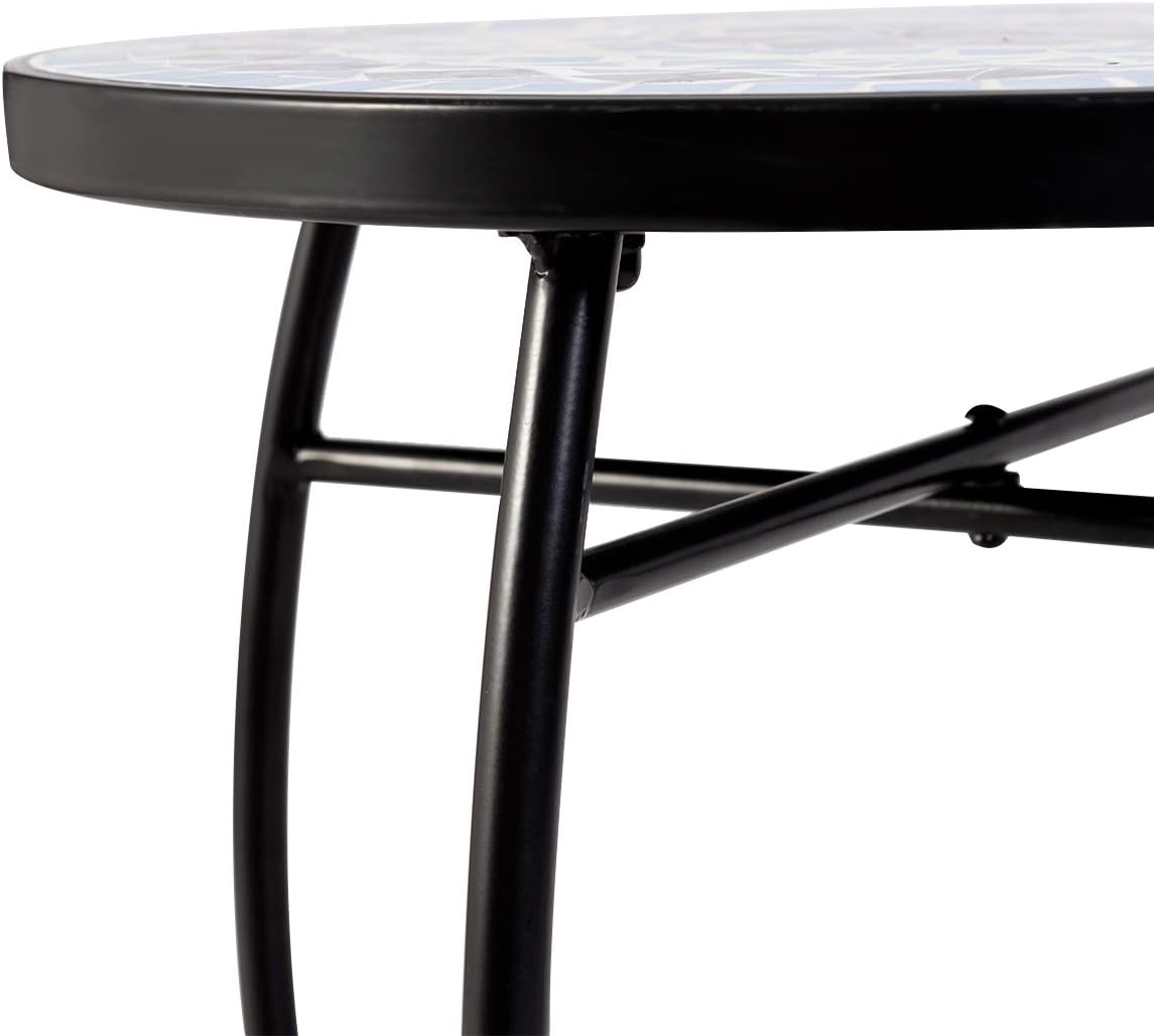 Outdoor Side Table, Round Patio Table with Ceramic Mosaic Table Top and Steel Frame, Small End Table Garden Plant Stand Table for Balcony Porch Deck