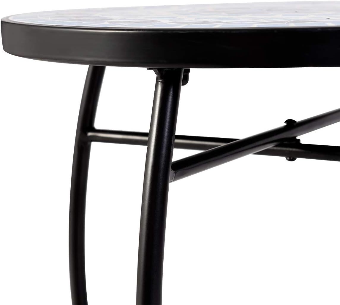 Outdoor Side Table, Round Patio Table with Ceramic Mosaic Table Top and Steel Frame, Small End Table Garden Plant Stand Table for Balcony Porch Deck