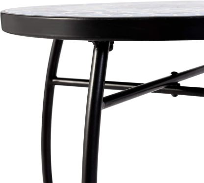 Outdoor Side Table, Round Patio Table with Ceramic Mosaic Table Top and Steel Frame, Small End Table Garden Plant Stand Table for Balcony Porch Deck