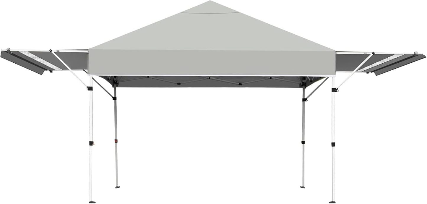 Pop Up Canopy Folding Tent with Roller Bag Patio Instant Canopy with Dual Half Awnings, 3 Adjustable Height Outdoor Shelter Pavilion for Business Party Beach
