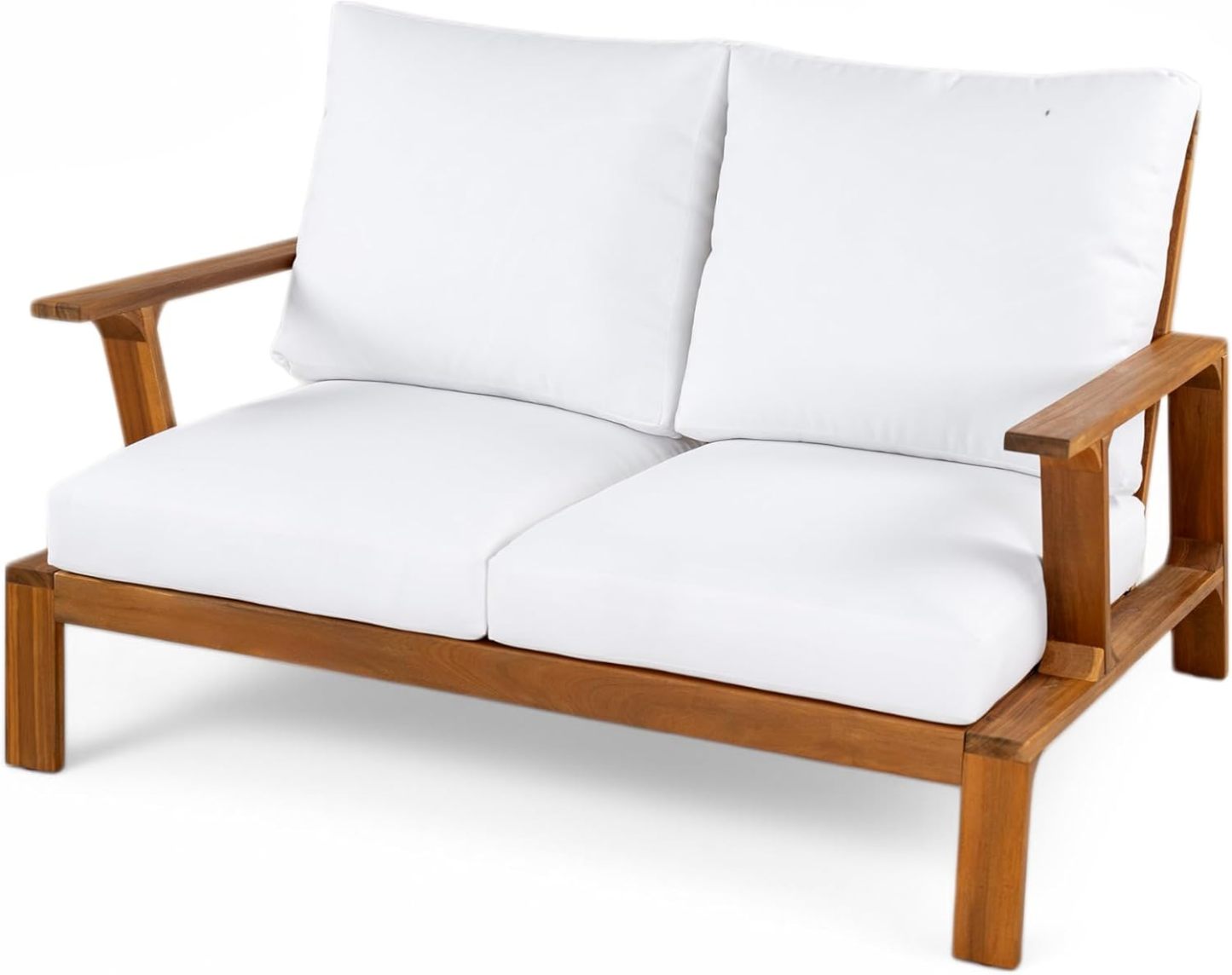 4-Pieces Acacia Wood Patio Furniture Set, All-Weather Sectional Sofa Set w/ 2 Chairs, Loveseat & Coffee Table