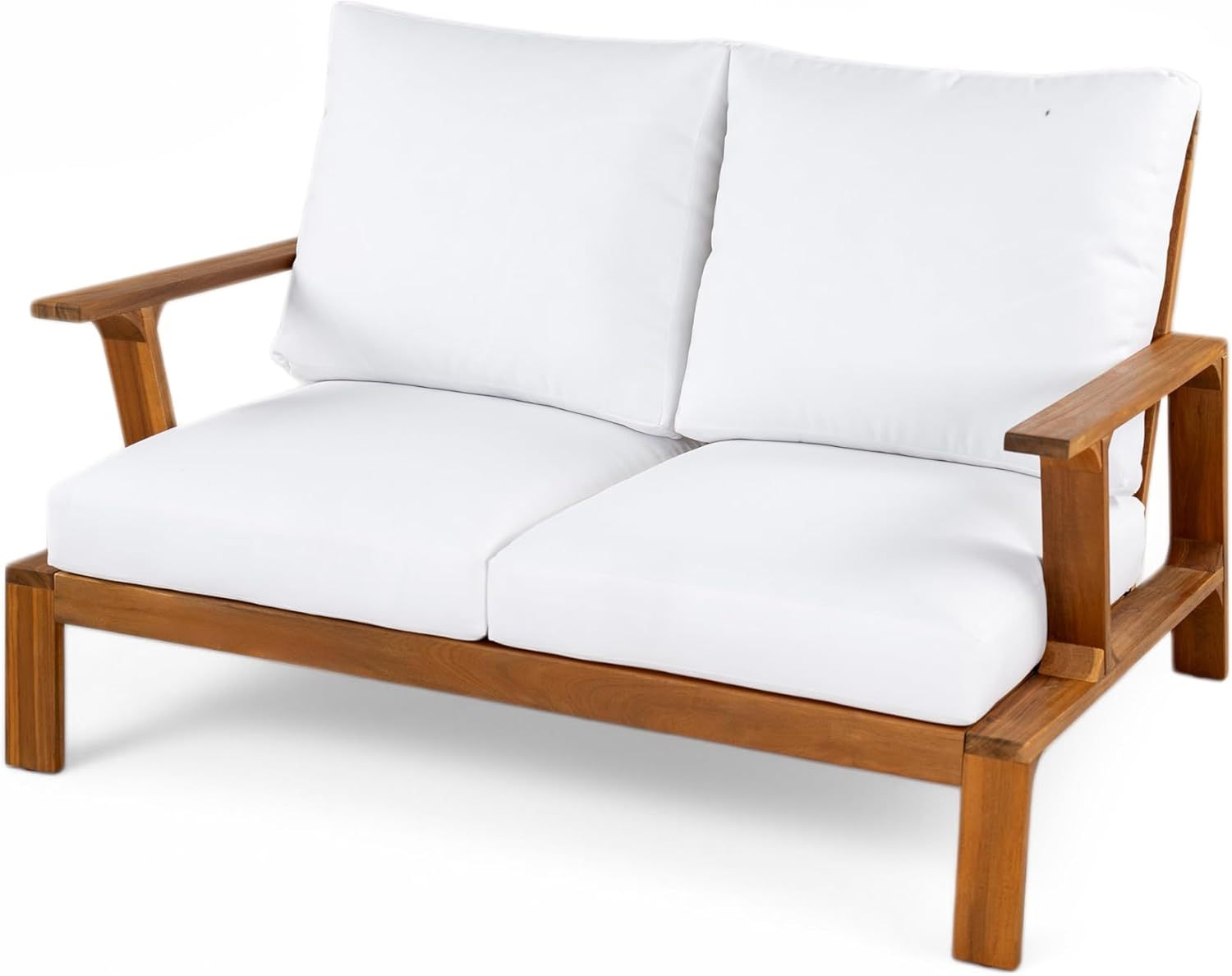 4-Pieces Acacia Wood Patio Furniture Set, All-Weather Sectional Sofa Set w/ 2 Chairs, Loveseat & Coffee Table