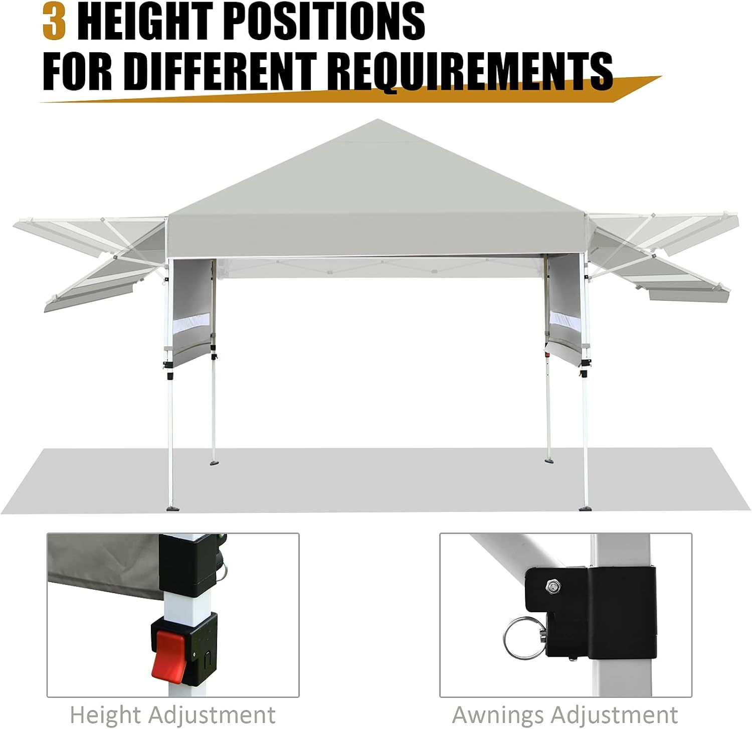 Pop Up Canopy Folding Tent with Roller Bag Patio Instant Canopy with Dual Half Awnings, 3 Adjustable Height Outdoor Shelter Pavilion for Business Party Beach