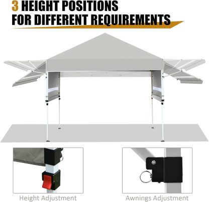 Pop Up Canopy Folding Tent with Roller Bag Patio Instant Canopy with Dual Half Awnings, 3 Adjustable Height Outdoor Shelter Pavilion for Business Party Beach