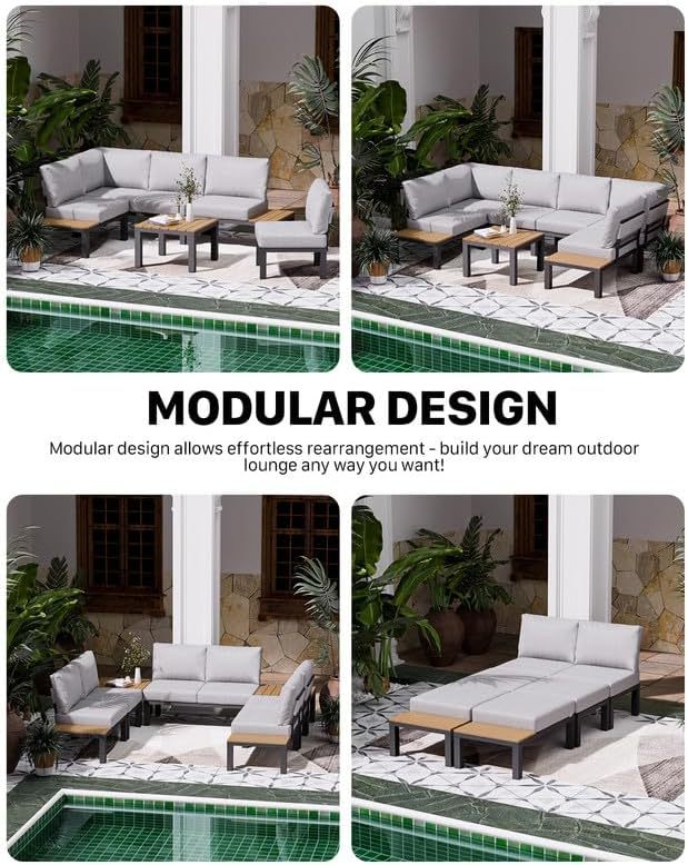 5 Pieces Aluminum Outdoor Patio Furniture Set, Movable Backrest Modular Sectional Sofa Set