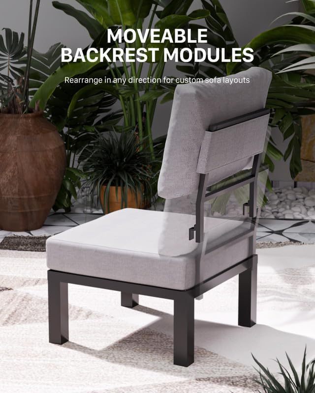 5 Pieces Aluminum Outdoor Patio Furniture Set, Movable Backrest Modular Sectional Sofa Set