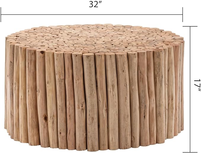 32'' Round Coffee Table Wood Coffee Table for Living Room