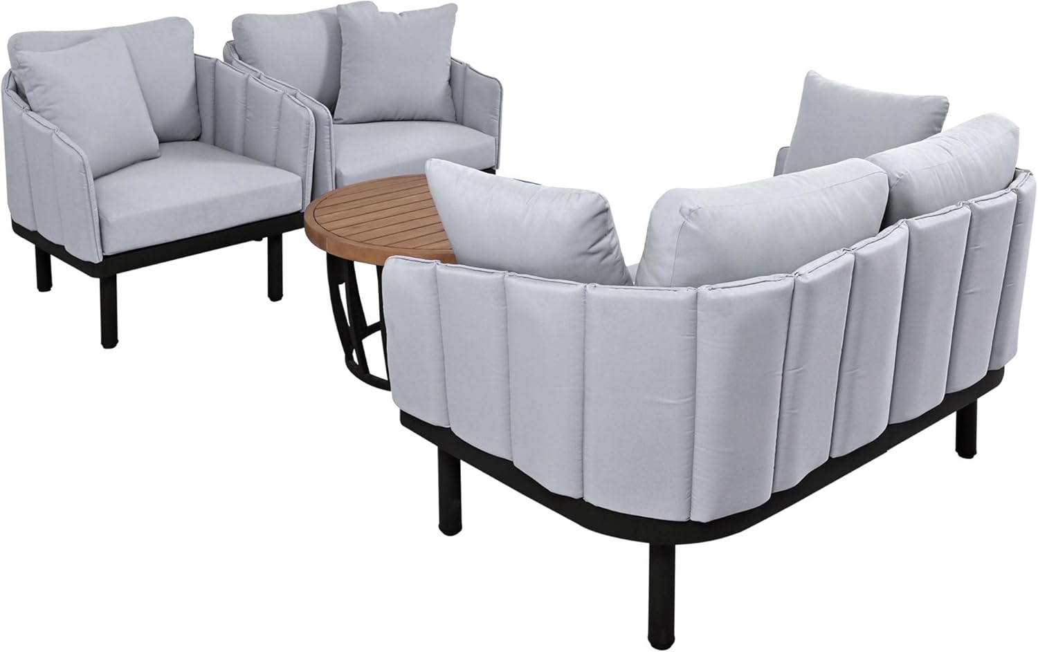 Luxury Outdoor Patio Sofa Set - 4-Piece Modern Iron Frame Conversation Set Patio Chat Set Outdoor Sofa Couch Set with Coffee Table