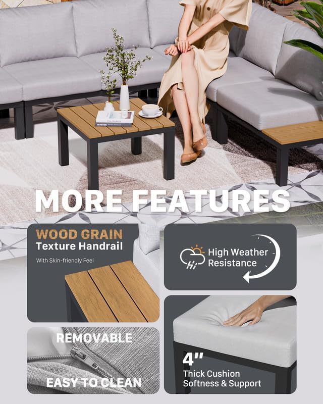 5 Pieces Aluminum Outdoor Patio Furniture Set, Movable Backrest Modular Sectional Sofa Set