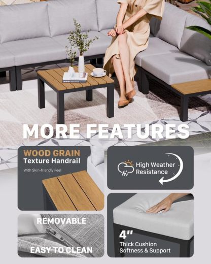 5 Pieces Aluminum Outdoor Patio Furniture Set, Movable Backrest Modular Sectional Sofa Set