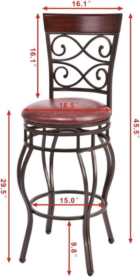Bar Stools Set of 2, 360 Degree Swivel Counter Height Bar Stools with Leather Padded Seat & Back for Bistro Dining Kitchen Patio, 30" Height Seat Bar Stool Chairs for Kitchen Island