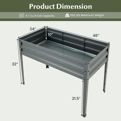 Raised Garden Bed, Freestanding Planter Box w/Drainage Holes, 4 Supporting Legs, 2 Gloves, Galvanized Planting Bed