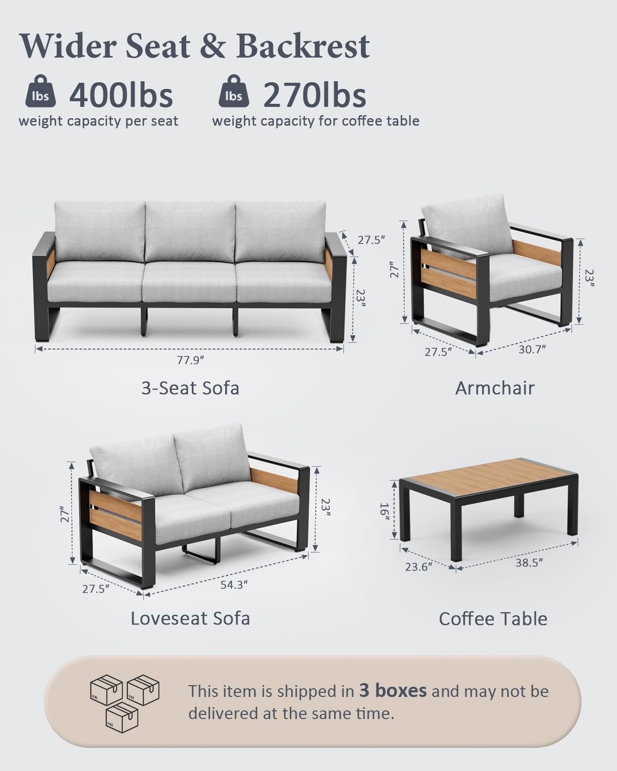 5-Piece Metal Modern Outside Sectional Conversation Lawn Furniture