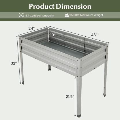 Raised Garden Bed, Freestanding Planter Box w/Drainage Holes, 4 Supporting Legs, 2 Gloves, Galvanized Planting Bed for Garden, Backyard & Patio