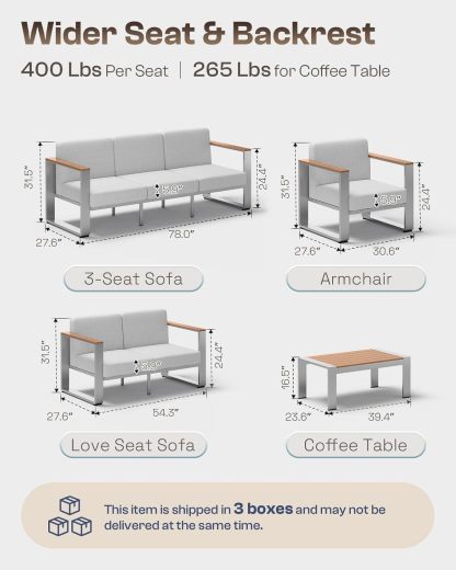 5 Seats Outdoor Patio Conversation Sets with Ergonomic Seat and Wide Washable Thick Cushions