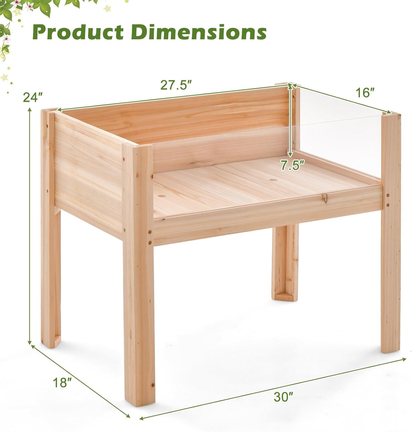 Raised Garden Bed with Legs, 24” Elevated Planter Box with 2 Acrylic Panel Sides, Drain Holes, Movable Beds, Plant Terrarium w/Stand