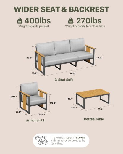 4-Piece Sectional Sofa with Coffee Table, Washable Thick Cushions, Modern Patio Conversation Set