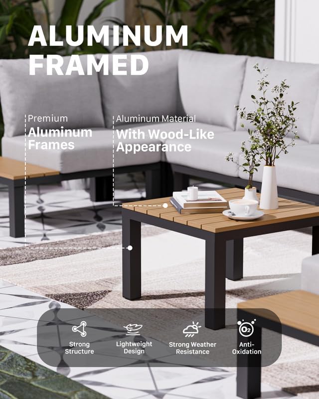 5 Pieces Aluminum Outdoor Patio Furniture Set, Movable Backrest Modular Sectional Sofa Set