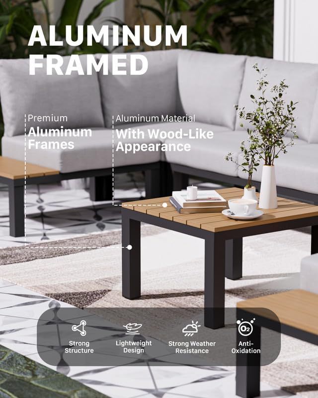 5 Pieces Aluminum Outdoor Patio Furniture Set, Movable Backrest Modular Sectional Sofa Set