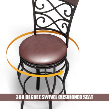 Bar Stools Set of 2, 360 Degree Swivel Counter Height Bar Stools with Leather Padded Seat & Back for Bistro Dining Kitchen Patio, 30" Height Seat Bar Stool Chairs for Kitchen Island
