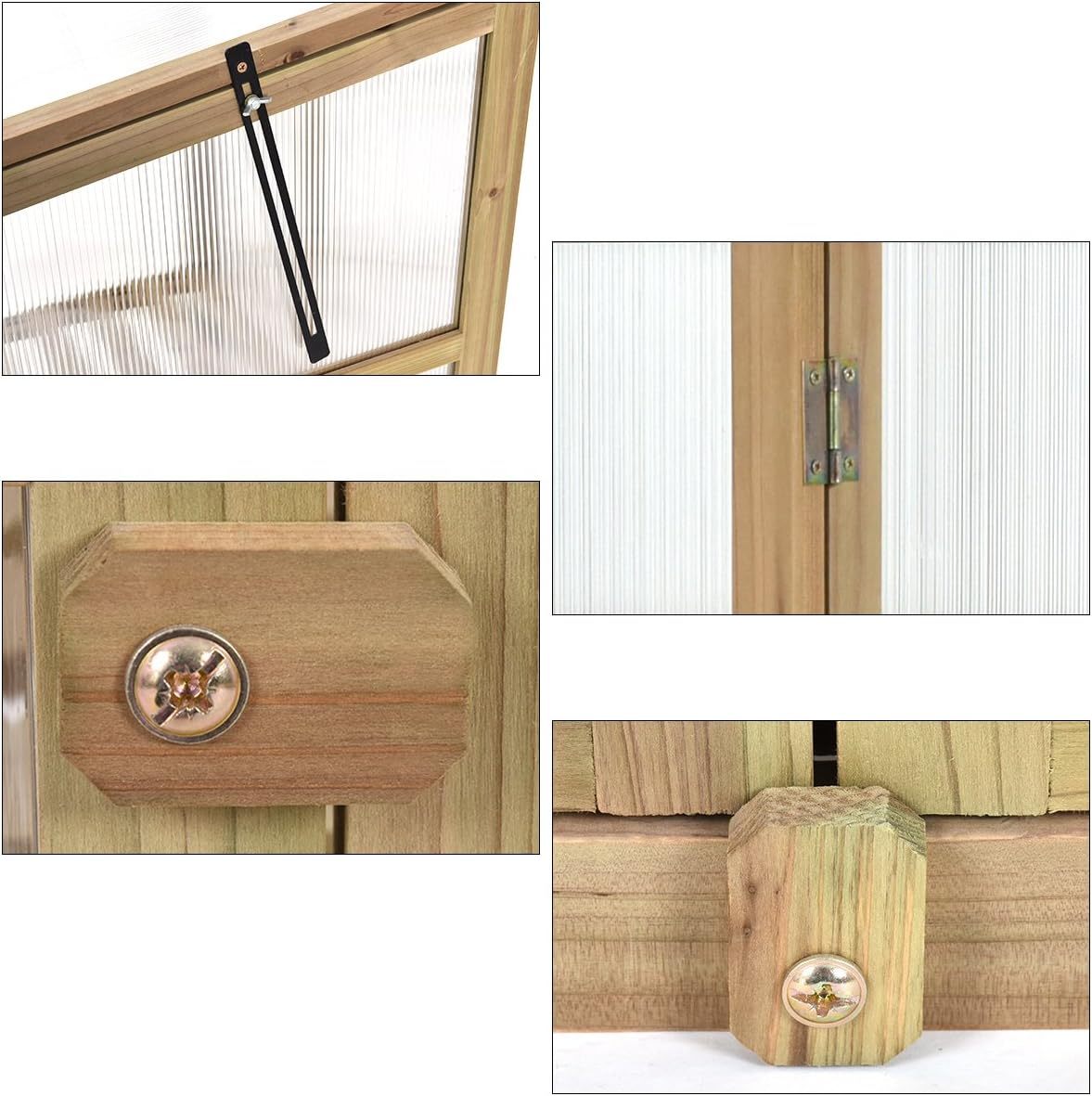 Cold Frame Greenhouse, Portable Wood Mini Greenhouse w/Transparent Openable Roof, Double Doors & 3 Tier Shelves, Small Greenhouse