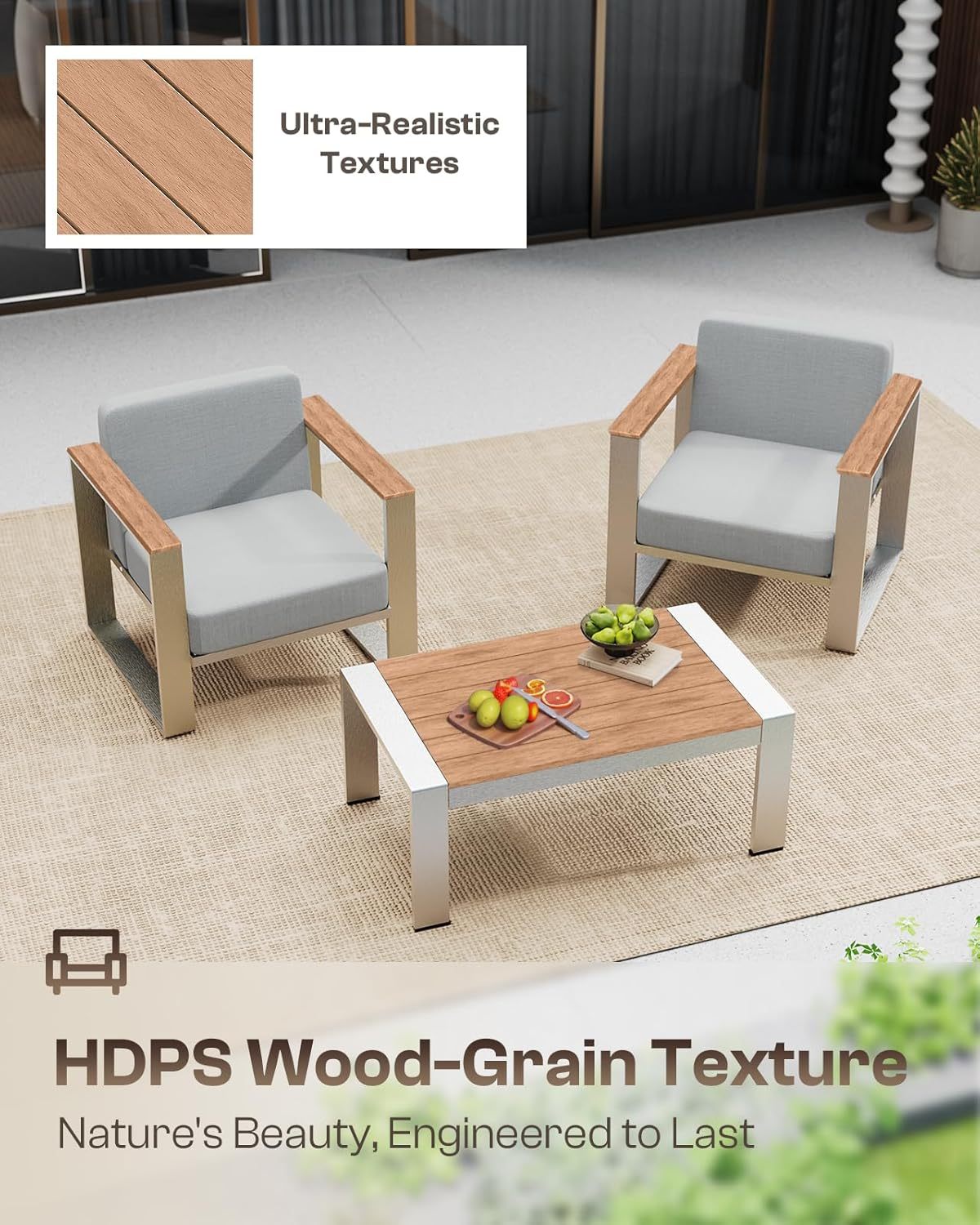 5 Seats Outdoor Patio Conversation Sets with Ergonomic Seat and Wide Washable Thick Cushions