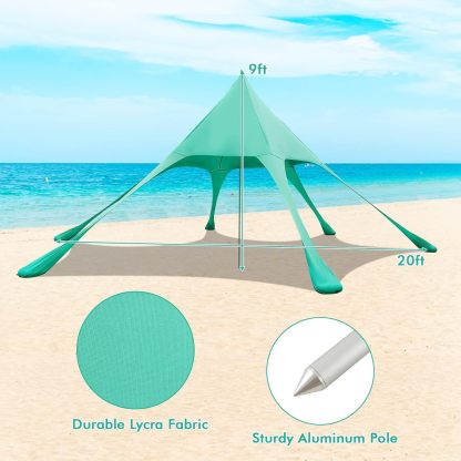 Beach Canopy Sun Shelter with Aluminum Pole, 20 FT x 20 FT, UPF 50+ Pop Up Tent with Sandbag, Tent Pegs, Sand Shovel, Carry Bag, Portable Outdoor Sunshade