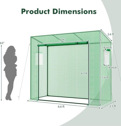 Portable Mini Greenhouse, Walk-in Greenhouse w/PE Cover, 4 Wind Ropes & Ground Stakes, Roll-up Zipper Door, Double-Layer Screen Windows, Greenhouses