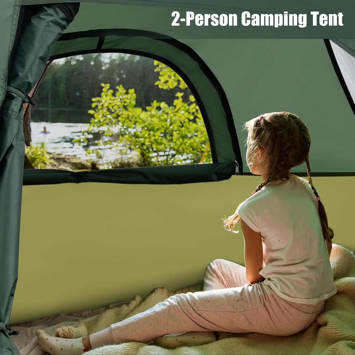 2-Person Camping Tent with Removable Rain Fly, Outdoor Tent with Double-Layer Door, 2 Mesh Windows, Carrying Bag, Portable Tent for Camping, Hiking, Traveling