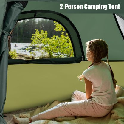 2-Person Camping Tent with Removable Rain Fly, Outdoor Tent with Double-Layer Door, 2 Mesh Windows, Carrying Bag, Portable Tent for Camping, Hiking, Traveling