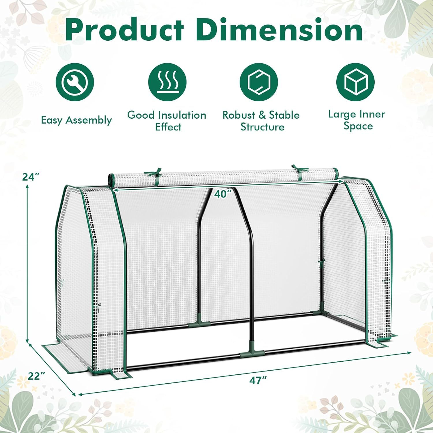 Portable Mini Greenhouse, Small Greenhouse w/Roll-up Zipper Door & All-Weather PE Cover, Outdoor & Indoor Greenhouse for Raised Garden Bed, Vegetables, Flowers, Patio, Lawn, Yard, Balcony