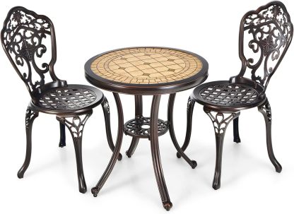 3-Piece Patio Bistro Set, All-Weather Cast Aluminum Table and Chairs, Outdoor Patio Table and Chairs Furniture for Porch Garden Poolside Backyard