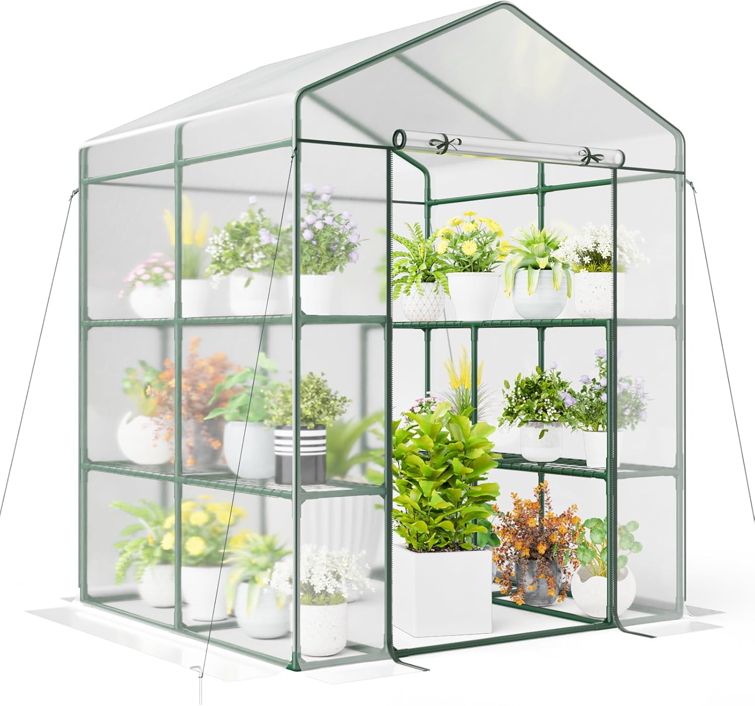 Walk-in Greenhouse, Winter Hot House w/4 Tiers, 8 Shelves, Roll-up Zippered Door, Waterproof PVC Film, Portable Greenhouses for Outdoors for Potted Plants