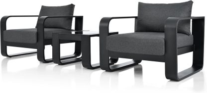3 Pieces Outdoor Patio Furniture with Aluminum Frame Finest Teak Wood Armrest Thick Cushion Sofa and Table, Modern Patio Conversation Set