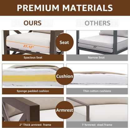 4 Pieces Patio Furniture Sets, Outdoor Sectional Metal Furniture Conversation Set