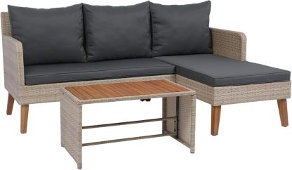 3-Piece Patio Sectional Sofa Set - Garden Patio Outdoor Conversation Set Wicker Rattan Outdoor Furniture Sofa Set