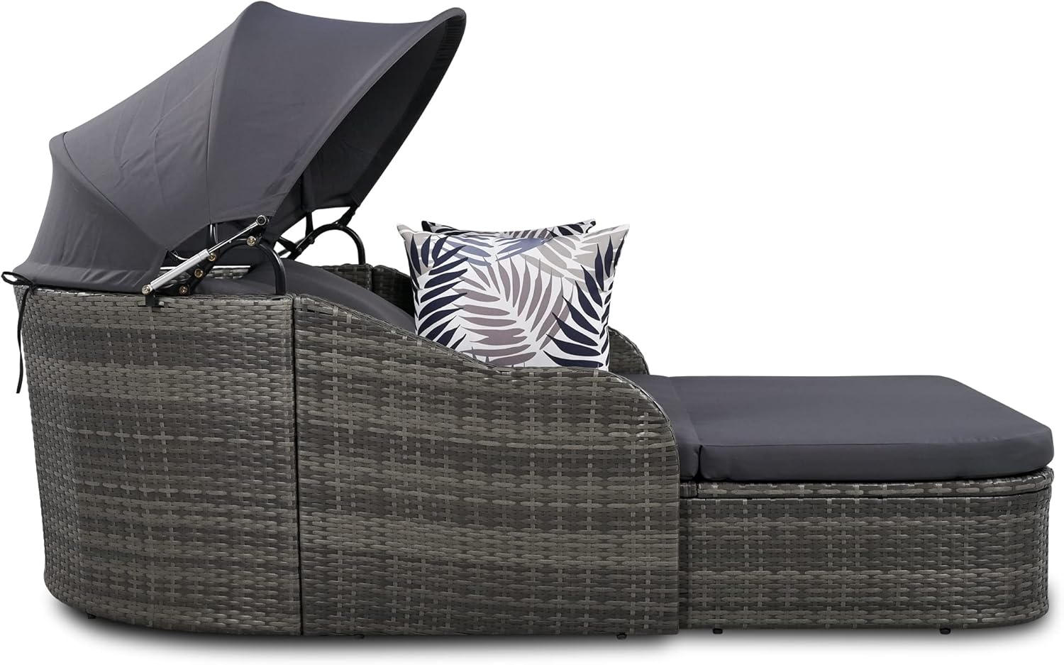 79.9" Outdoor Sunbed Rattan Daybed - PE Wicker Daybed Patio Loveseat Sofa Set with Retractable Canopy Double Lounge
