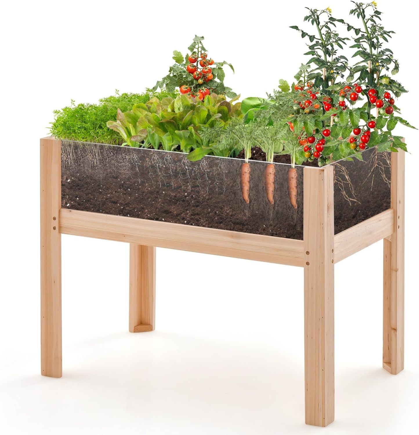 Raised Garden Bed with Legs, 24” Elevated Planter Box with 2 Acrylic Panel Sides, Drain Holes, Movable Beds, Plant Terrarium w/Stand