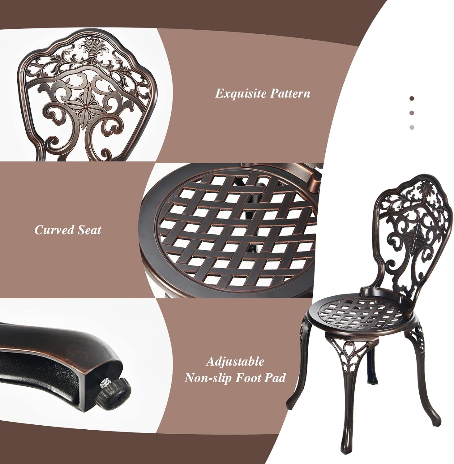 3-Piece Patio Bistro Set, All-Weather Cast Aluminum Table and Chairs, Outdoor Patio Table and Chairs Furniture for Porch Garden Poolside Backyard