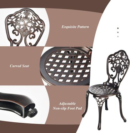 3-Piece Patio Bistro Set, All-Weather Cast Aluminum Table and Chairs, Outdoor Patio Table and Chairs Furniture for Porch Garden Poolside Backyard