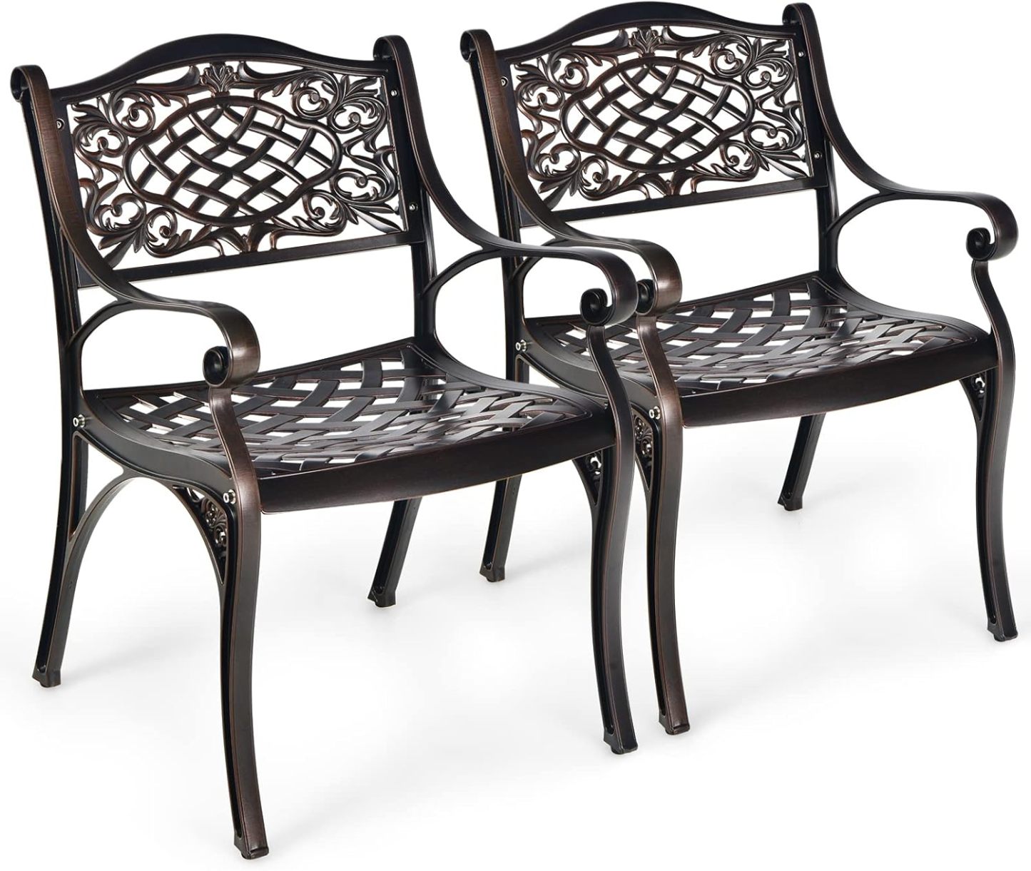 Aluminum Bistro Chairs Set of 2, All-Weather Patio Dining Chairs Armchairs Set for Porch Garden Poolside Backyard