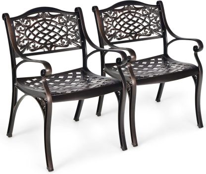 Aluminum Bistro Chairs Set of 2, All-Weather Patio Dining Chairs Armchairs Set for Porch Garden Poolside Backyard
