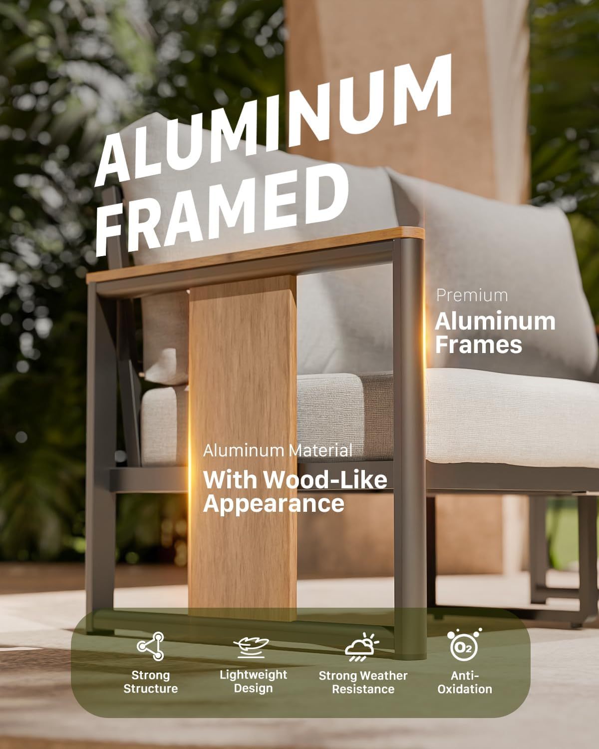 4-Piece Sectional Sofa with Coffee Table, Washable Thick Cushions, Modern Patio Conversation Set