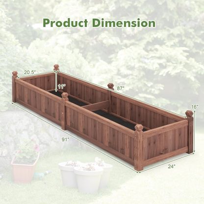 Raised Garden Bed, 91" x 24" x 16" Wood Plant Container with Drain Holes, Liner, Durable Outdoor Patio Planter Box for Flowers, Vegetables, Herbs, Fruits