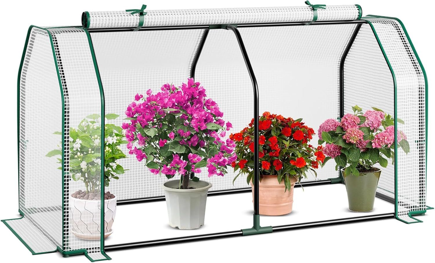 Portable Mini Greenhouse, Small Greenhouse w/Roll-up Zipper Door & All-Weather PE Cover, Outdoor & Indoor Greenhouse for Raised Garden Bed, Vegetables, Flowers, Patio, Lawn, Yard, Balcony