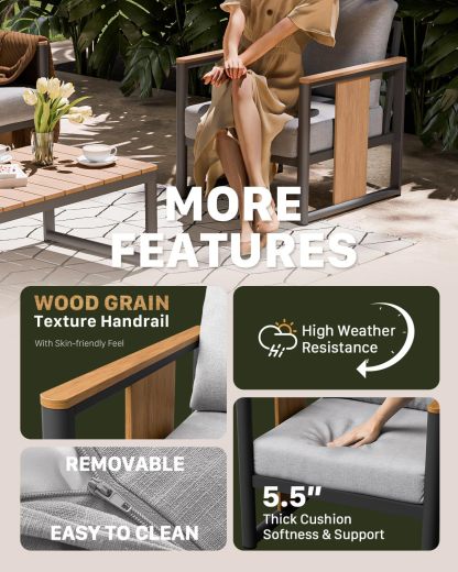 4-Piece Sectional Sofa with Coffee Table, Washable Thick Cushions, Modern Patio Conversation Set