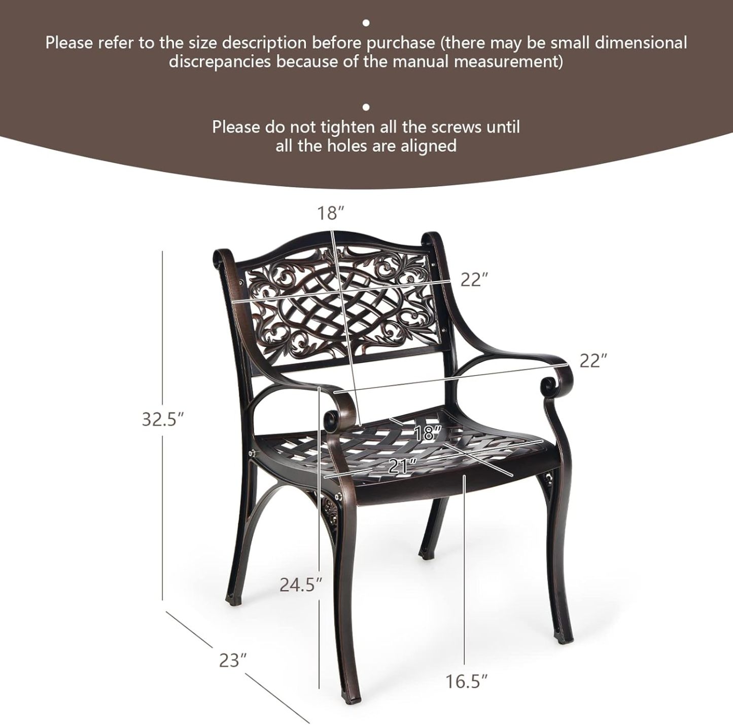 Aluminum Bistro Chairs Set of 2, All-Weather Patio Dining Chairs Armchairs Set for Porch Garden Poolside Backyard